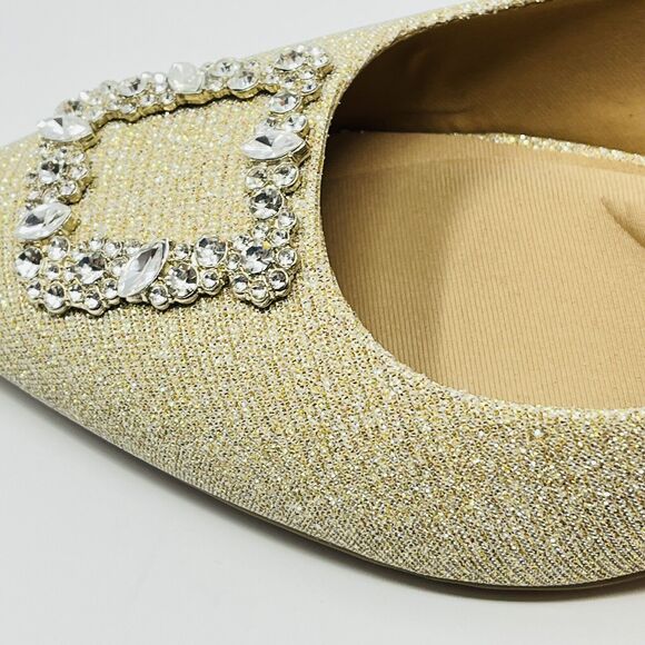 ANNE KLEIN Gold Glitter Metallic Pointed Toe Block Heels Pumps sz 10 NWOB - Picture 4 of 12